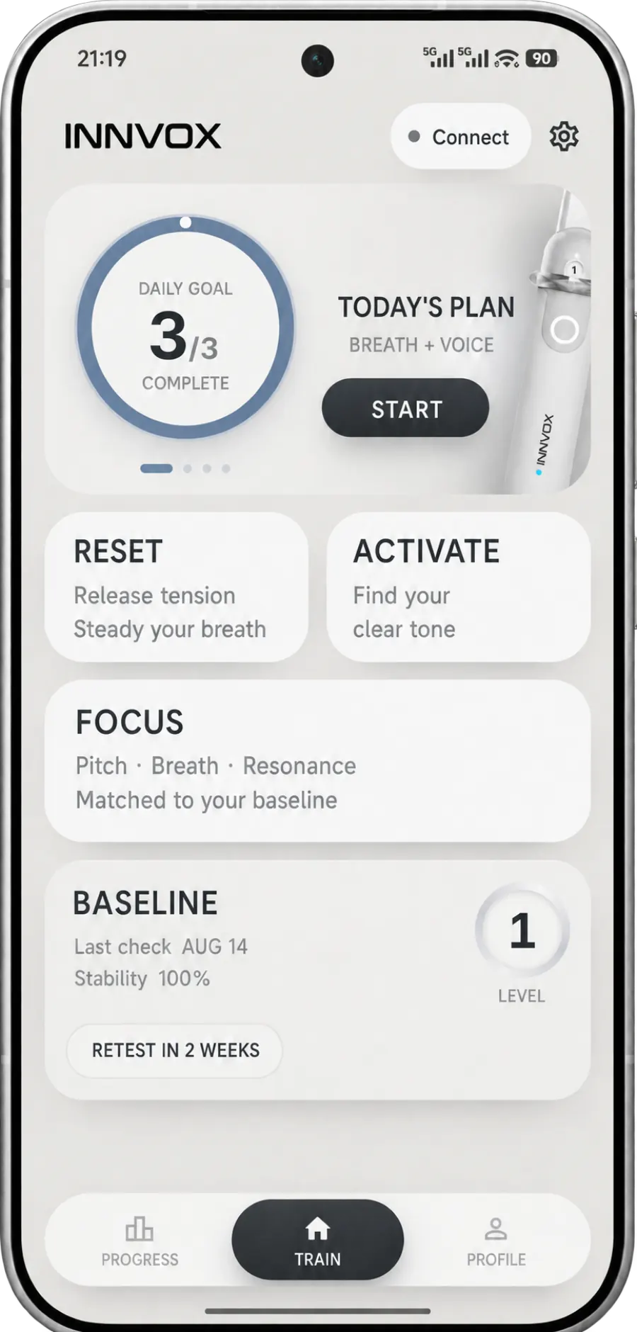 Daily plan in the INNVOX companion app